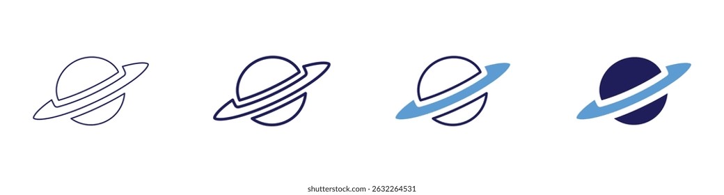 Saturn icon in 4 different styles. Thin Line, Line, Bold Line, Duotone. Duotone style. Editable stroke.