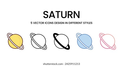 Saturn Icon Design in Five style with Editable Stroke. Line, Solid, Flat Line, Duo Tone Color, and Color Gradient Line. Suitable for Web Page, Mobile App, UI, UX and GUI design.