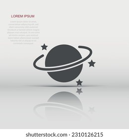 Saturn icon in flat style. Planet vector illustration on white isolated background. Galaxy space business concept.