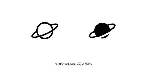 Ícone Saturno. Símbolo de ilustração de planeta e anel. conjunto de ícones de linha de espaço, traçado editável isolado em branco, ilustração de contorno de vetor linear, estilo de design de logotipo de símbolo