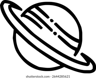Ícone de Saturno com anéis representando o planeta gigante gasoso, astronomia, sistema solar ou exploração espacial.