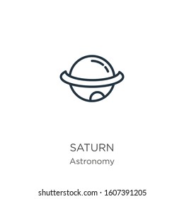 Saturn icon. Thin linear saturn outline icon isolated on white background from astronomy collection. Line vector sign, symbol for web and mobile