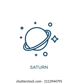 saturn icon. Thin linear saturn outline icon isolated on white background. Line vector saturn sign, symbol for web and mobile
