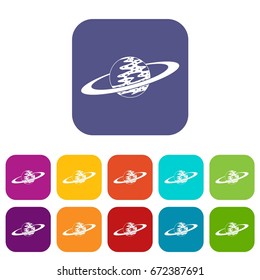 Saturn icons set vector illustration in flat style In colors red, blue, green and other