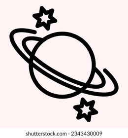 Saturn line icon. Planet with rings and stars around. Astronomy vector design concept, outline style pictogram on white use for and app. Eps 10.