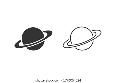 Icono de la línea de Saturno establecido en estilo plano. Ilustración de vector planetario sobre fondo aislado blanco. Concepto de negocio del espacio en galaxia