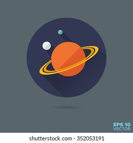 Saturn and moons flat design vector icon