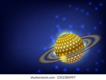 saturn sobre el fondo de red y polígono en el espacio.