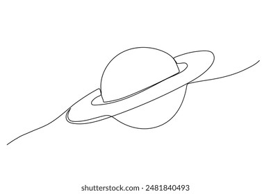Saturn one line illustration isolated on white. Continuous outline drawing.