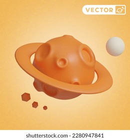 conjunto de iconos vectoriales 3D del planeta saturn, sobre un fondo naranja