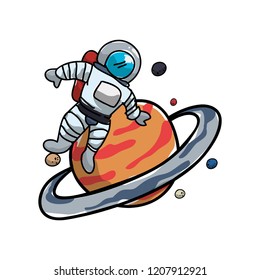 saturn planet with astronaut