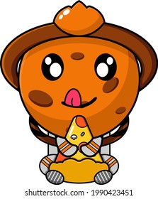 Saturn planet astronaut mascot cartoon character eating triangle