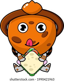 Saturn planet astronaut mascot character cartoon vector eating sandwich