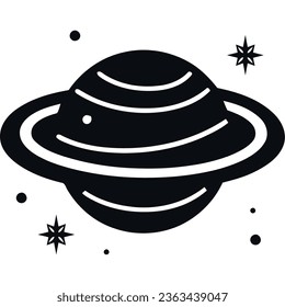 saturn planet black color icon isolated