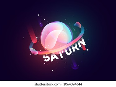 Saturn planet bright abstract illustration. Space theme art background