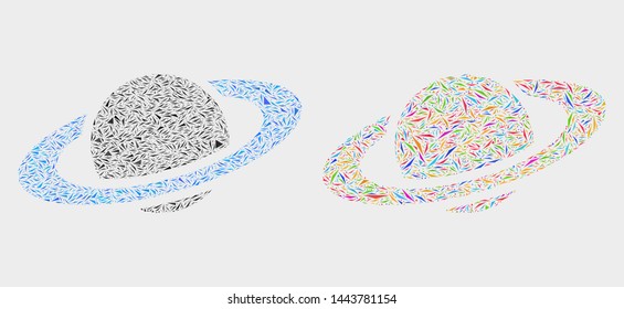 Saturn planet collage icon of triangle elements which have different sizes and shapes and colors. Geometric abstract vector design concept of saturn planet.