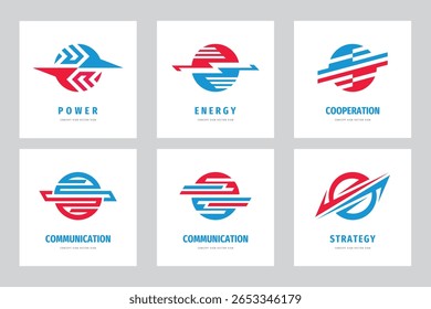 Conjunto de logotipos conceituais de Saturno Planeta. Design do conceito do logotipo do vetor de comunicação. Sinal de negócio de esfera de forma abstrata. Símbolo de integração de tecnologia. Coleção de ícones. 