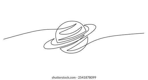 Planeta Saturno en dibujo continuo de una línea. Ilustración de objeto espacial minimalista del planeta Saturno.