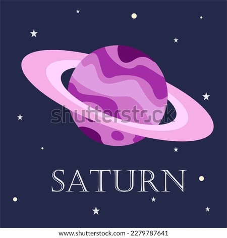 Saturn Planet. Saturn in flat cartoon style on space star sky. Saturn planet isolated in the night sky . Planet of solar system.Poster for children room, education,solar system, planet, space. Foto stock © 