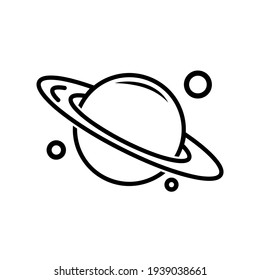 Saturn planet flat icon. Pictogram for web. Line stroke. Isolated on white background. Vector eps10