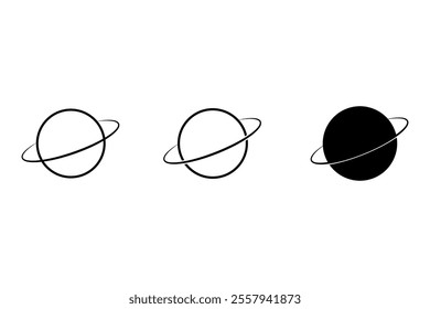 Saturn planet flat icon. Pictogram for web. Line stroke and black. Isolated on white background. 