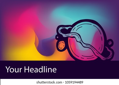 Saturn Planet Flat Line Icon. Creative Abstract Art Background Color Pink, Yellow, Blue, Violet. Graphic Design Concept, Element, Vector Illustration EPS 10. 