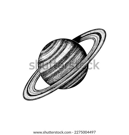 Saturn Planet. Gas giant. Astronomical galaxy space. Engraved hand drawn in old sketch, vintage style for label. Foto stock © 