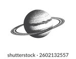 Saturn planet with halftone stipple effect for the y2k collage design of grunge punk. grainy photocopy texture for experimental dotted retro design