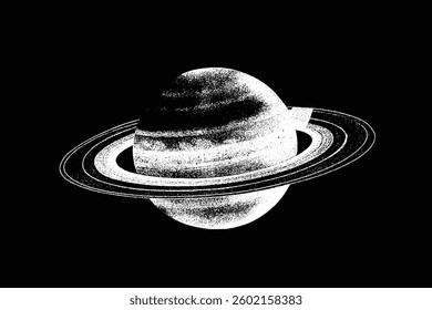 Saturn planet with halftone stipple effect for the y2k collage design of grunge punk. grainy photocopy texture for experimental dotted retro design