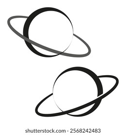 Saturn planet icon. Black and white symbol. Astronomical ring design. Vector illustration.