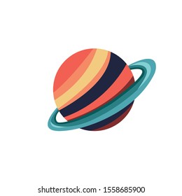 Saturn planet icon in cartoon style on a white background