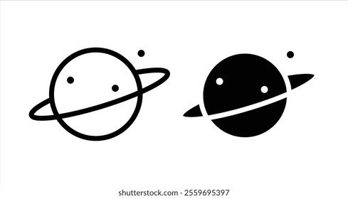 Saturn planet Icon collection in filled and stroke style.