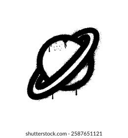 Saturn planet icon drawn with graffiti art spray on white background