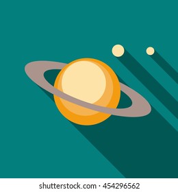 Saturn planet icon in flat style on a turquoise background
