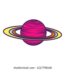 Saturn planet icon. Hand drawn illustration of saturn planet vector icon for web design