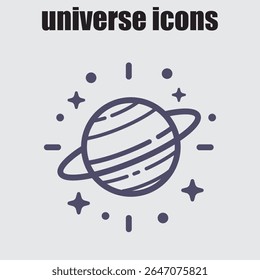 Ilustração do ícone do planeta Saturno, perfeita para adicionar um toque cósmico a projetos relacionados a projetos espaciais, científicos ou tecnológicos.	
