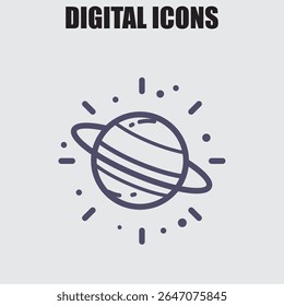 Saturn planet icon illustration, perfect for adding a cosmic touch to designs relating to space, science, or technology projects.	