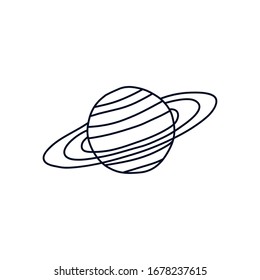 saturn planet icon over white background, minimalist tattoo concept, line style, vector illustration