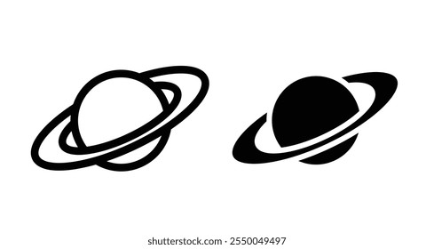 Saturno planeta Ícone definido em preto preenchido e linha.