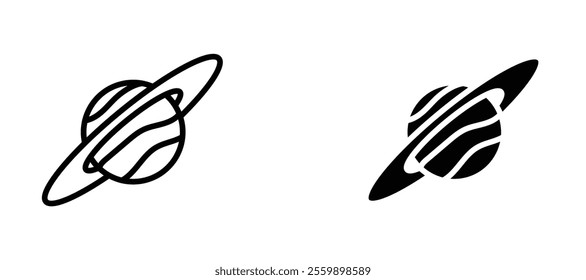 Saturn planet Icon set in black color for ui designs