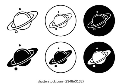 Saturn planet icon set. space jupiter planet with ring vector symbol in black filled and outlined style.
