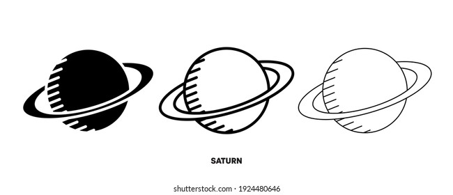 Saturn planet icon vector. Simple planet Saturn sign in modern design style and logo art for website and mobile app. Editable drawing and silhouette in one.