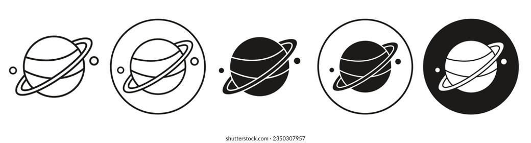 Saturn planet icon. Vector symbol of Jupiter, Venus, mars outer sphere in cosmos of solar system. Logo set collection of galaxy planetary orbit space. Astrology universe mark in flat outline style