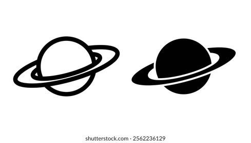 Saturn planet Icons pack in outlined and flat versions