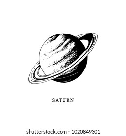 Saturn planet image on white background. Hand drawn vector illustration.