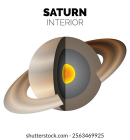 Saturn Planet Interior or Layers of the Saturn with Core, Liquid Metallic Hydrogen and Gaseous Hydrogen Isolated Illustration