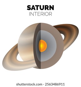 Saturn Planet Interior or Layers of the Saturn with Core, Liquid Metallic Hydrogen and Gaseous Hydrogen Isolated Illustration