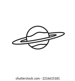 Saturn planet line icon black and white