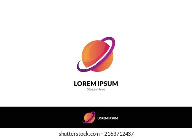 Logo des Saturn-Planeten. Flaches Design, buchstäblich, ökonomisch, reif, modern. Ideal für Raumfahrtunternehmen, Galaxieforschung, Satelliten, Astronomie-Ausbildung.