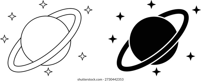 Saturno planeta icono de Vector minimalista. Silueta de exploración espacial, diseño de contorno.